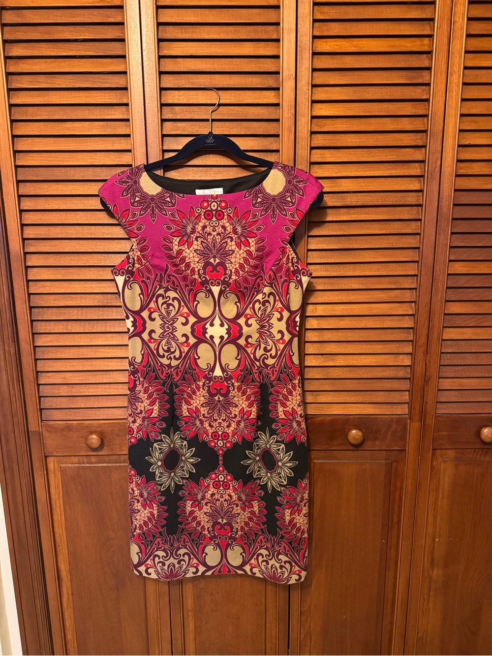 London Times Fuchsia and Cream Floral-Print Sheath Dress